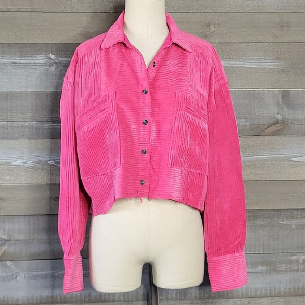 NWT BDG Rodney Corduroy Short Button-Down Boxy Fit Cropped Long Sleeves …